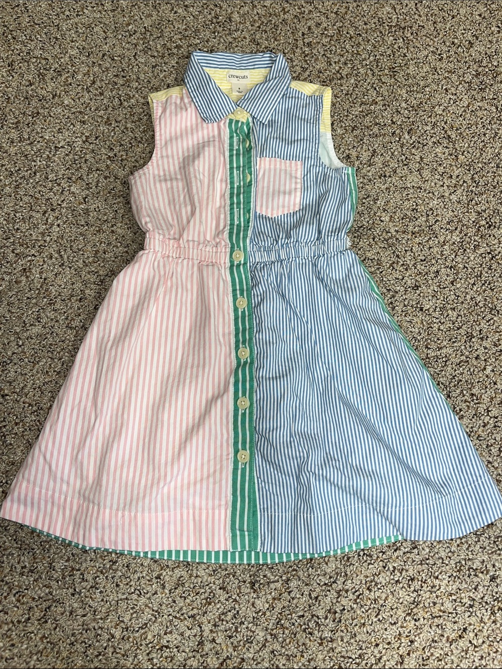 Crewcuts Sleeveless Striped Button-Front Dress in Pink, Blue & Green